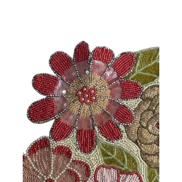 Nicole Miller Beaded Table Runner Pink Aqua Coral Floral 13" by 36" - Picture 4 of 6